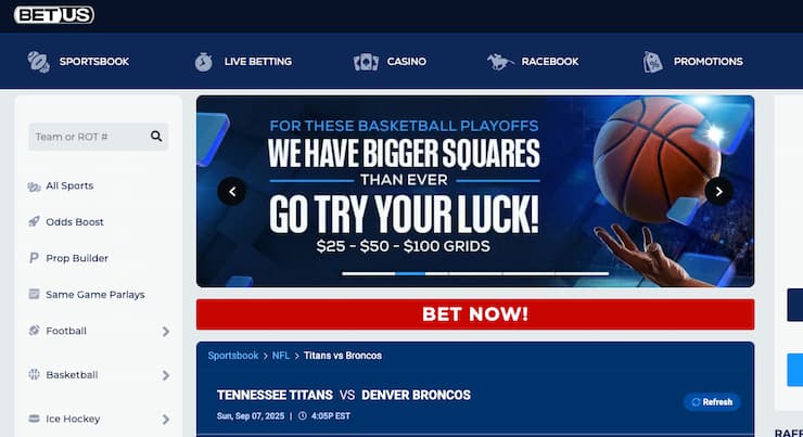 A view of the betting interface on BetUS, one of the best MT online sportsbooks.